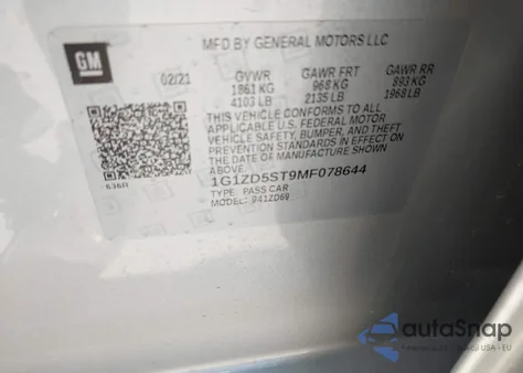 2021 Chevrolet Malibu Fwd Lt from USA, damaged, VIN 1G1ZD5ST9MF078644